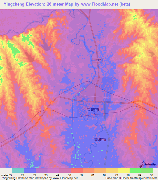 Yingcheng,China Elevation Map