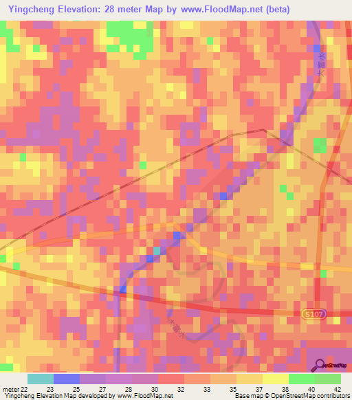 Yingcheng,China Elevation Map
