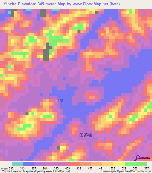 Yincha,China Elevation Map