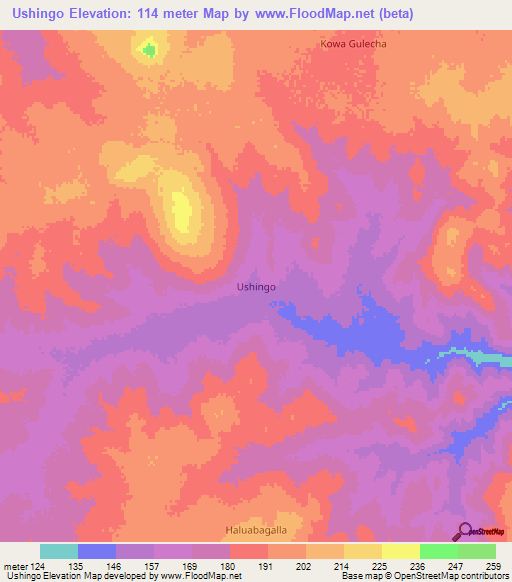 Ushingo,Kenya Elevation Map