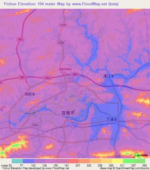 Yichun,China Elevation Map