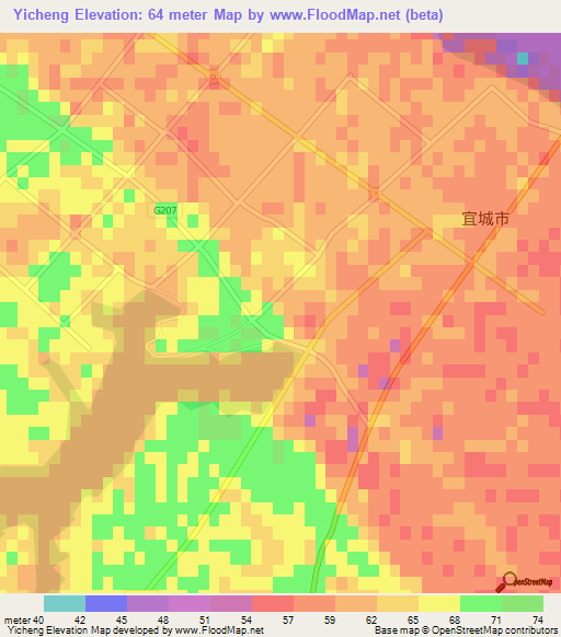 Yicheng,China Elevation Map
