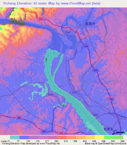 Yichang,China Elevation Map