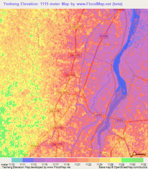 Yesheng,China Elevation Map