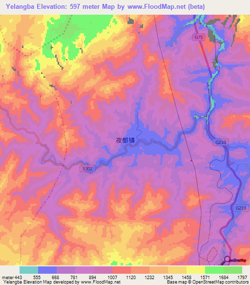 Yelangba,China Elevation Map