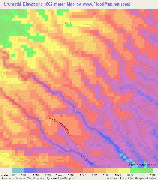 Urumathi,Kenya Elevation Map