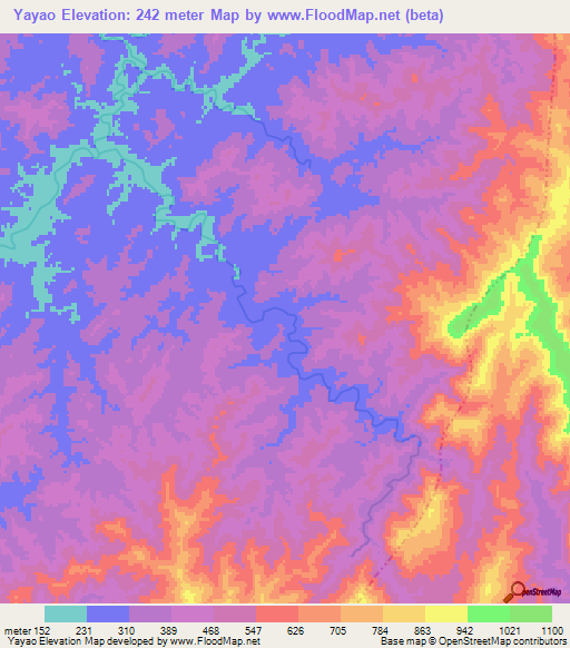 Yayao,China Elevation Map