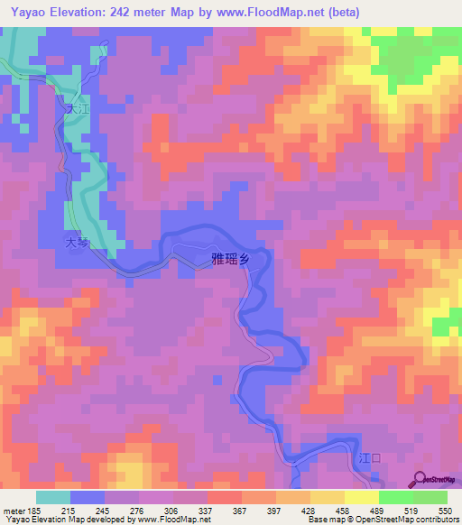 Yayao,China Elevation Map