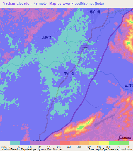 Yashan,China Elevation Map