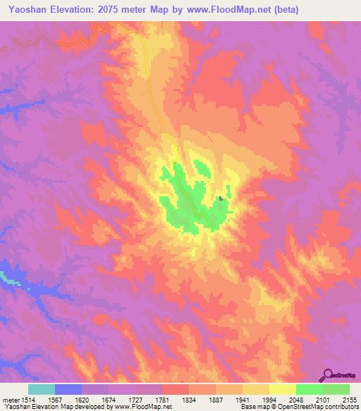 Yaoshan,China Elevation Map