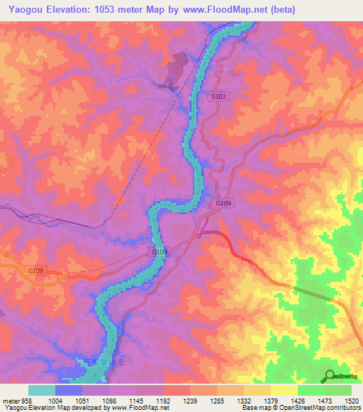 Yaogou,China Elevation Map