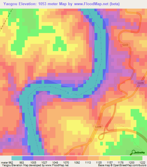 Yaogou,China Elevation Map