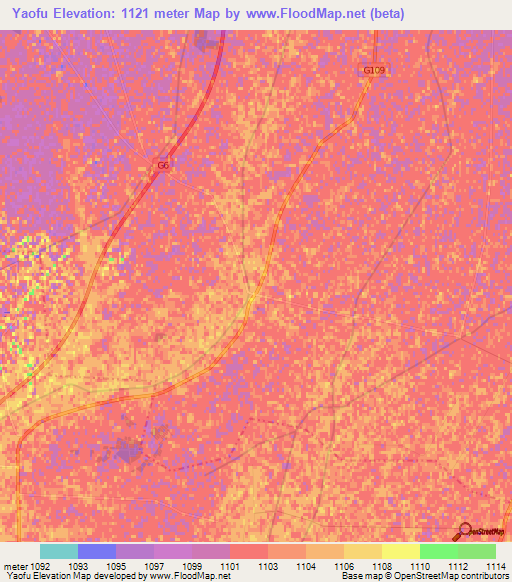 Yaofu,China Elevation Map