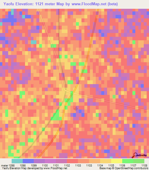 Yaofu,China Elevation Map