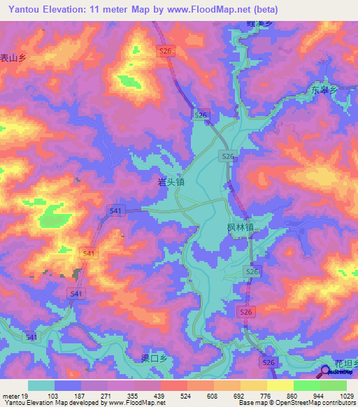 Yantou,China Elevation Map