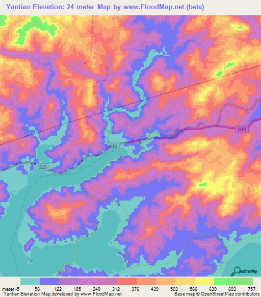 Yantian,China Elevation Map