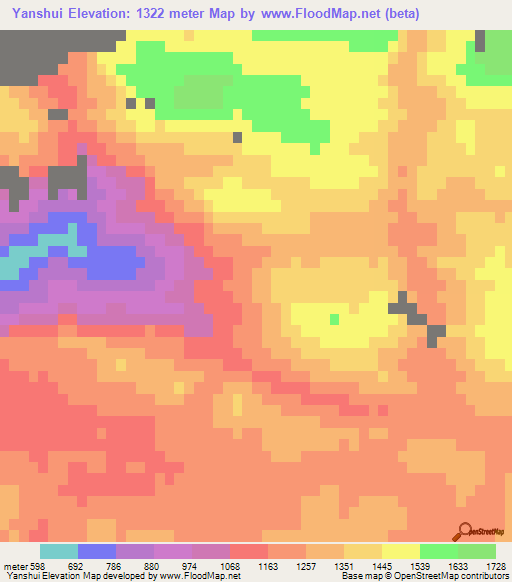 Yanshui,China Elevation Map