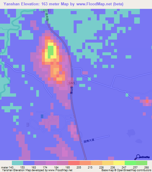 Yanshan,China Elevation Map
