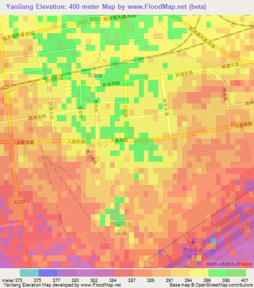 Yanliang,China Elevation Map