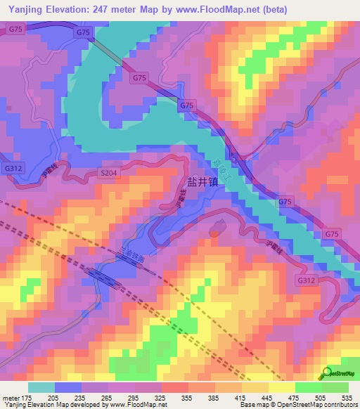 Yanjing,China Elevation Map