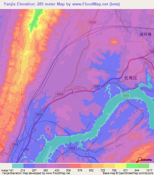 Yanjia,China Elevation Map