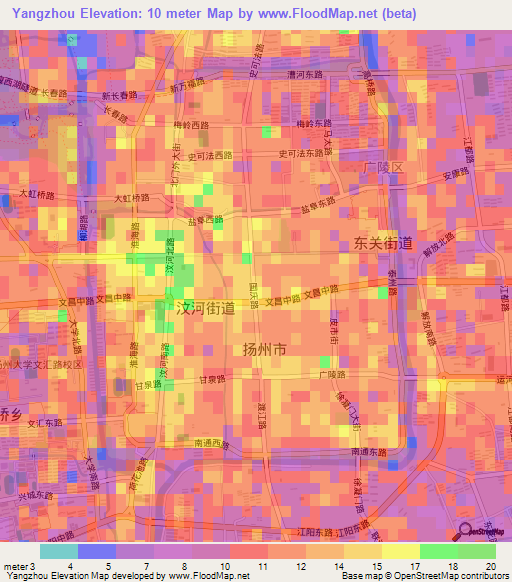 Yangzhou,China Elevation Map