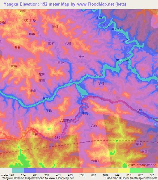 Yangxu,China Elevation Map