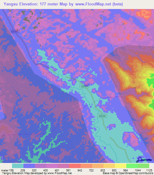 Yangxu,China Elevation Map