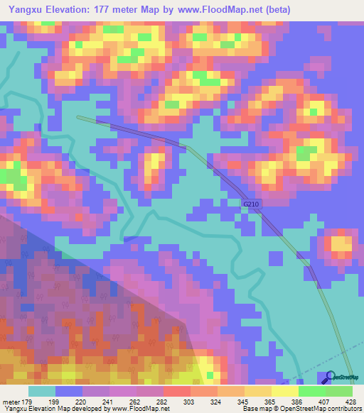Yangxu,China Elevation Map