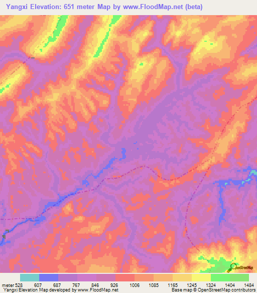 Yangxi,China Elevation Map