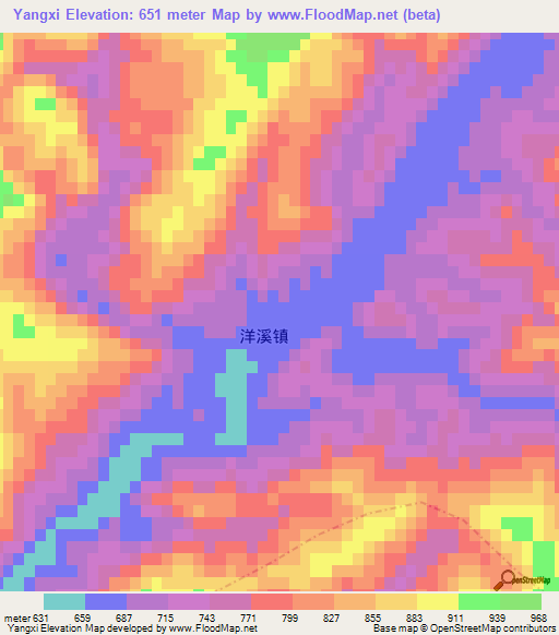 Yangxi,China Elevation Map