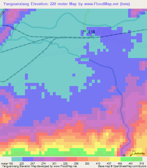 Yanguanxiang,China Elevation Map