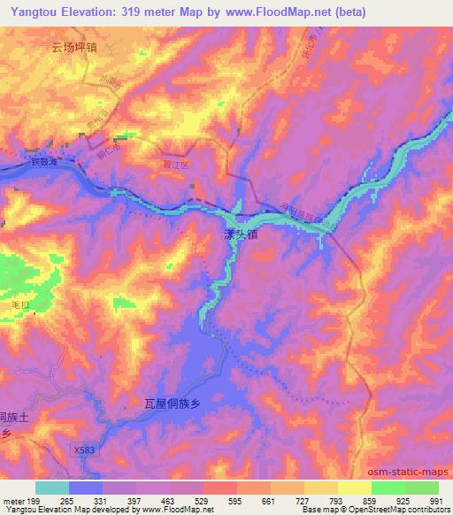 Yangtou,China Elevation Map
