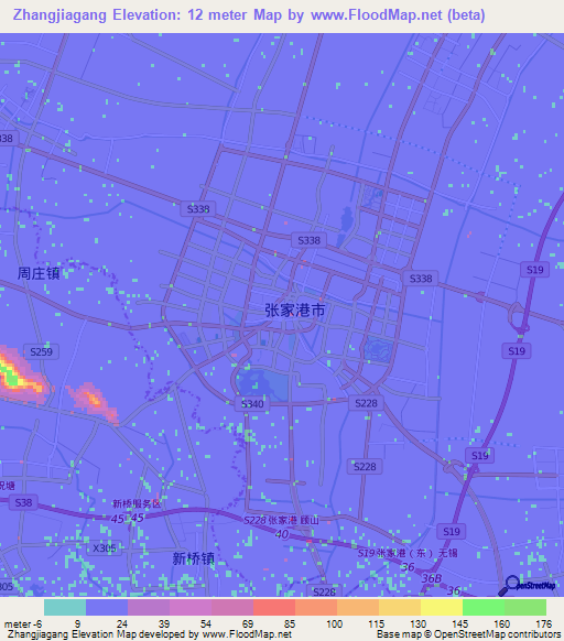 Zhangjiagang,China Elevation Map