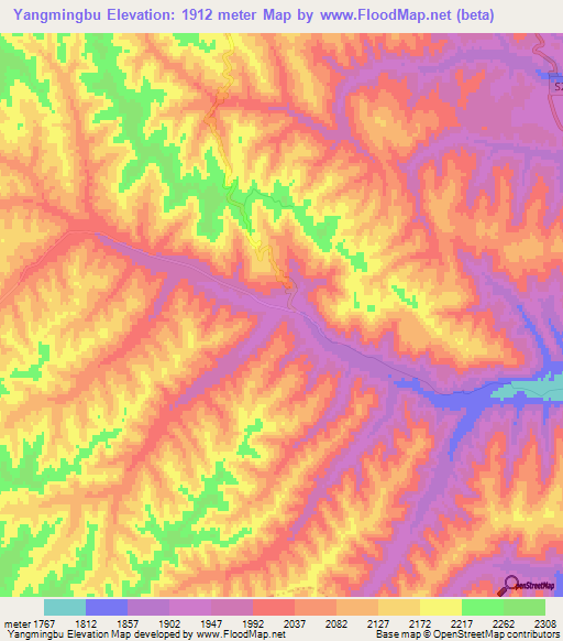 Yangmingbu,China Elevation Map