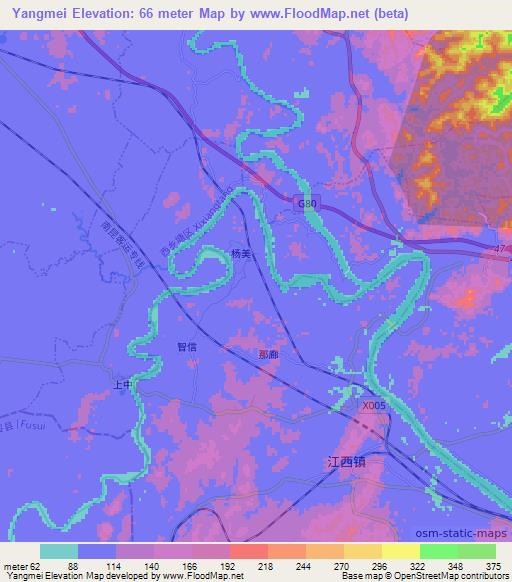 Yangmei,China Elevation Map