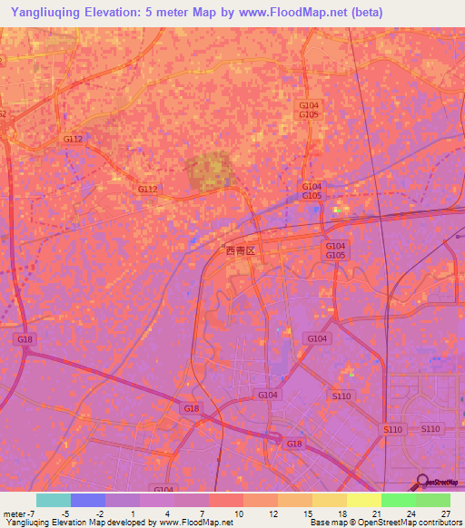 Yangliuqing,China Elevation Map