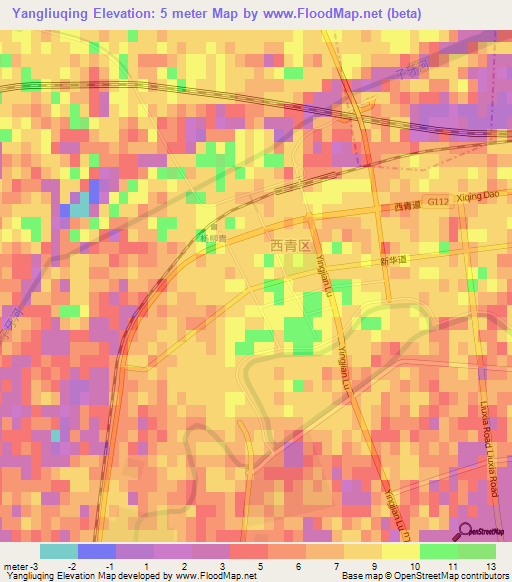 Yangliuqing,China Elevation Map