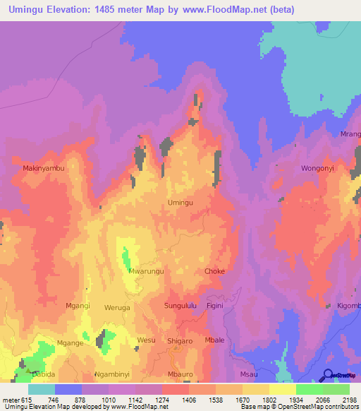 Umingu,Kenya Elevation Map