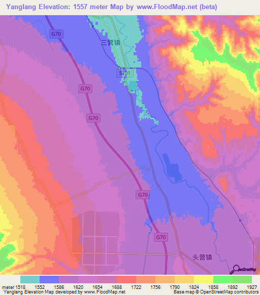 Yanglang,China Elevation Map