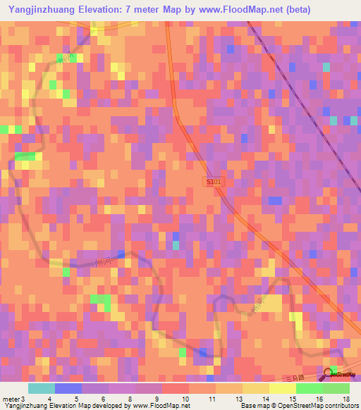 Yangjinzhuang,China Elevation Map