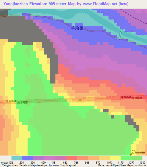 Yangjiaozhen,China Elevation Map