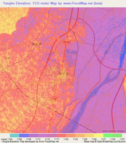 Yanghe,China Elevation Map