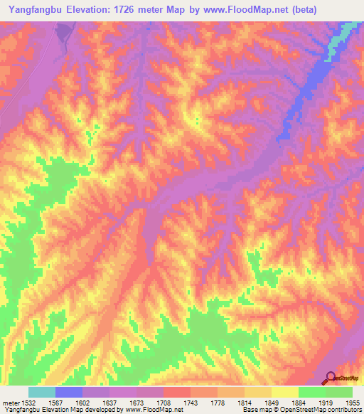 Yangfangbu,China Elevation Map