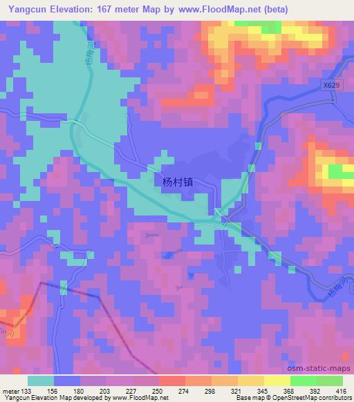 Yangcun,China Elevation Map