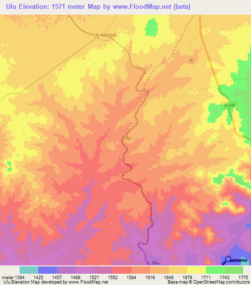 Ulu,Kenya Elevation Map
