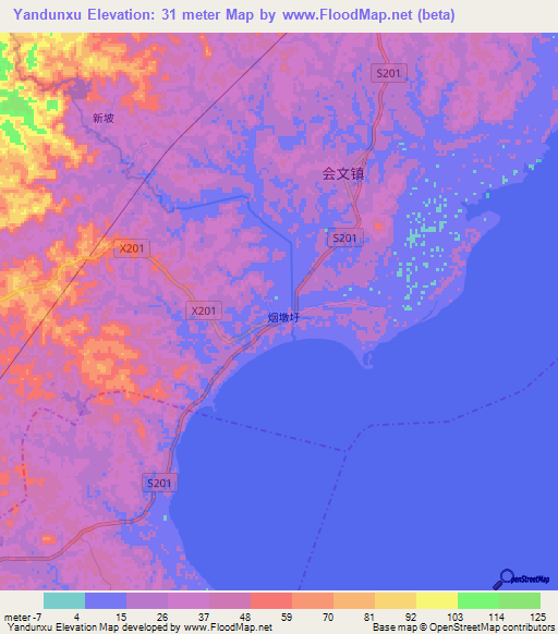 Yandunxu,China Elevation Map