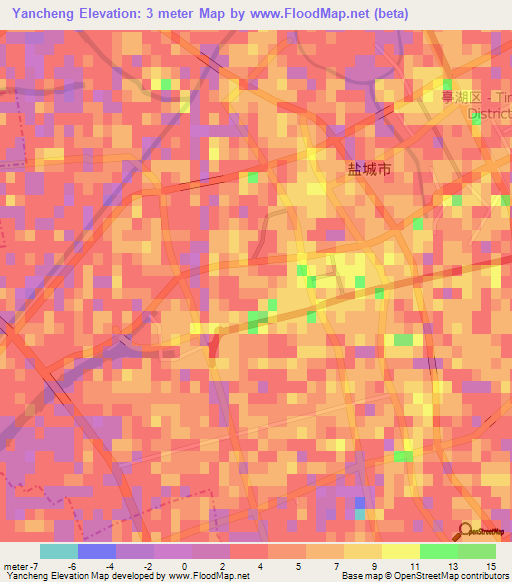 Yancheng,China Elevation Map
