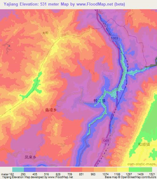 Yajiang,China Elevation Map