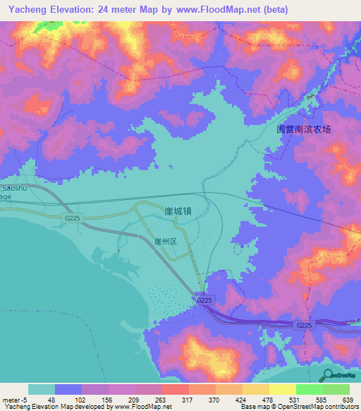 Yacheng,China Elevation Map
